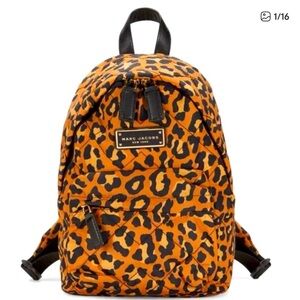 Marc Jacobs Cheetah Diamond Quilt Backpack nylon black tan purse bag backpack